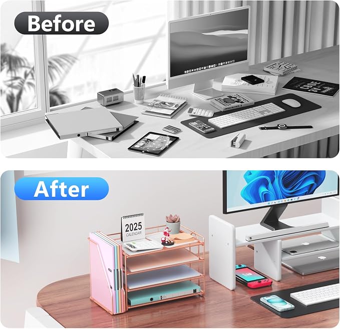 gianotter 4-Tier Paper Organizer With Magazine Holder | Desk Organizers and Accessories, File Organizer for Office Supplies Storag (Rose Gold, 4-Tier) - Image 3