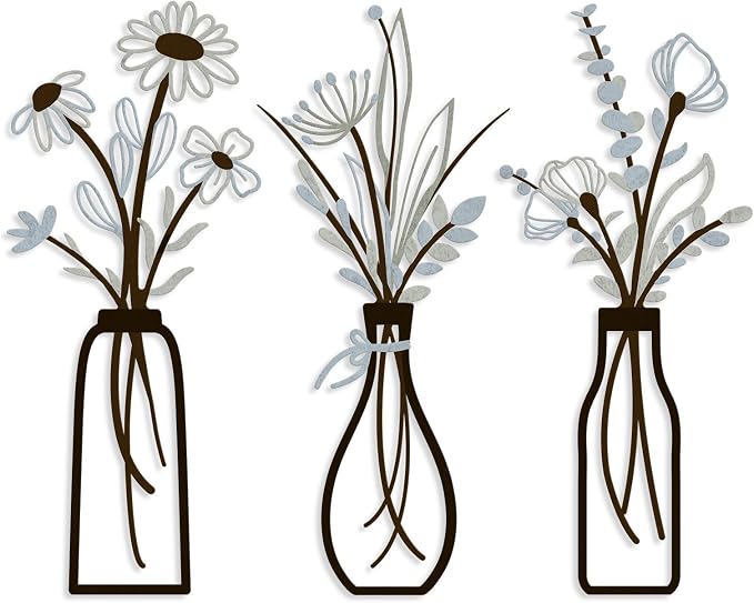 3 Pieces Metal Vase Flowers Wall Arts - Rustic Farmhouse Style Décor Metal Wall Art Black Minimalist Flower Natural Themed Wall Decors for Home Bedroom Dining Room Housewarming (Brown-Blue, Vase-C) by Artisinfiniteloveiseternaljustlikepi