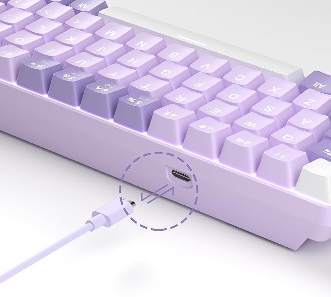 MageGee Portable 60% Mechanical Gaming Keyboard, MK-Box LED White Backlit Compact 68 Keys Mini Wired Office Keyboard with Red Switch for Windows Laptop PC Mac - Violets - Image 8