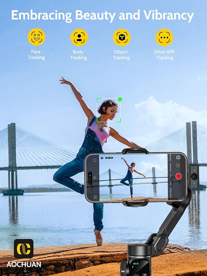 AOCHUAN Gimbal Stabilizer for iPhone & Android,3-Axis Phone Gimbal w/Wireless Lavalier Microphone,Built-in 7.8" Extension Pole,OLED Display,Phone Stabilizer for Video Recording TikTok(V8 Mic Kit) - Image 5