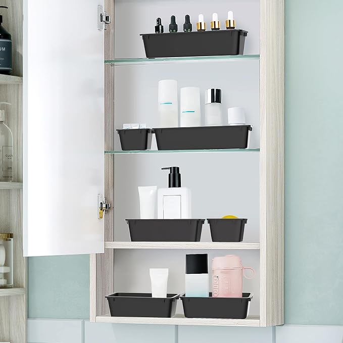WOWBOX 25 PCS Plastic Drawer Organizer Set, Desk Drawer Divider Organizers and Storage Bins for Makeup, Jewelry, Gadgets for Kitchen, Bedroom, Bathroom, Office, Deep Black - Image 6