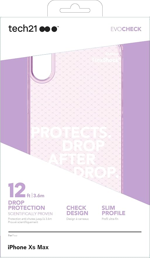 tech21 Evo Check Apple iPhone Xs Max Phone Case with 12 ft. Drop Protection - Orchid - Image 6