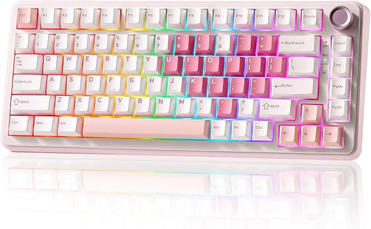 YUNZII B75 PRO 75% Wireless Mechanical Keyboard (White Heart,MilkV2) | Hot Swap Keyboard with Knob, Gasket Mount, Creamy Pre-lubed Switch for Smooth Typing, BT/USB-C/2.4G, for Gaming by YUNZIIMECHANICALKEYBOARD