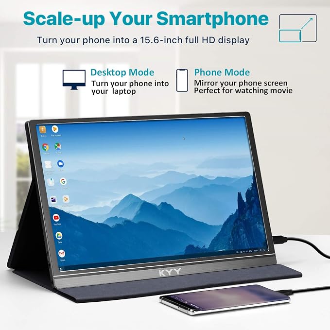 KYY Portable Monitor 15.6" 1080P Computer Monitor Screen Extender w/Cover | Portable Monitor for Laptop 1080P FHD IPS with USB-C and HDMI, Laptop Screen Extender for Travel HDR Gaming Monitor w/Speaker - Image 7