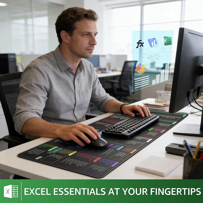 KTRIO Excel Shortcuts Mousepad, Desk Mat, 31.5 x 11.8 in, XL | Smooth Micro-Weave Surface, Shortcut Reference, Non-Slip Rubber Base, Durable Stitched Edges, Office & Home Use - Image 2