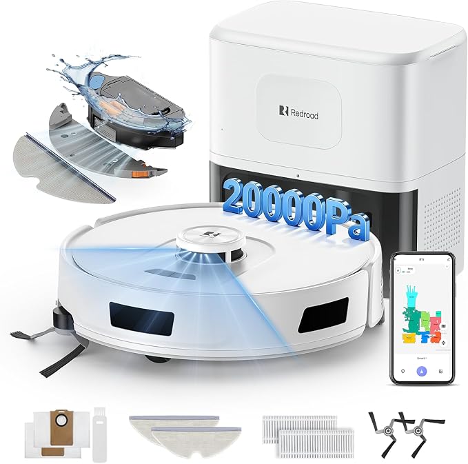 Robot Vacuum and Mop 20,000Pa Robot Vacuum Cleaner,120Day Self Emptying Vacuum Robot,Lidar Navigation,5G/2.4GWiFi APP Aspirateur Robot,Self-Charging Robot Vacuums for Pet,Floor,Carpet R11White by Unknown