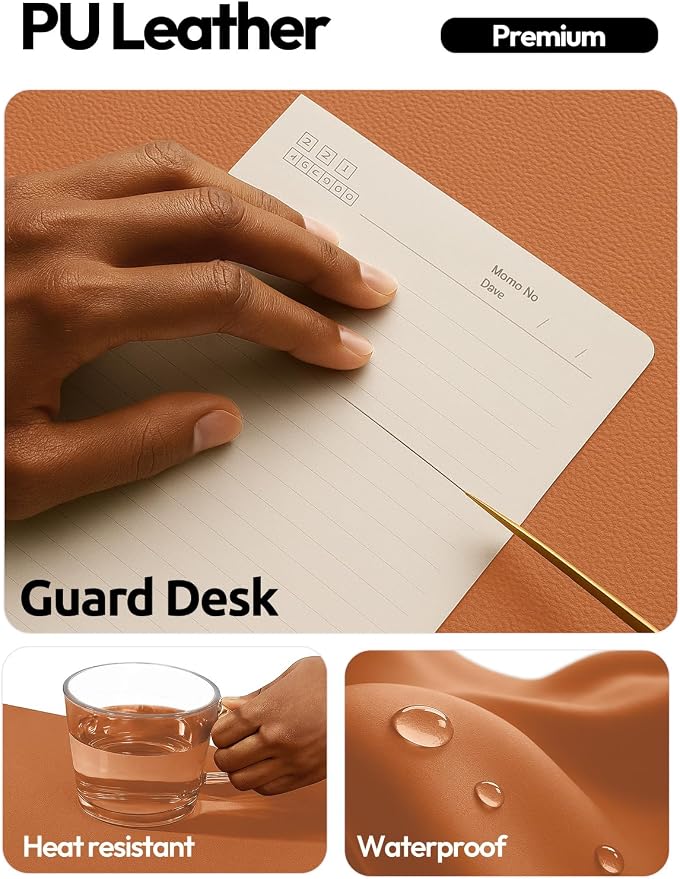 YSAGi Desk Protector&Blotter, Non-Slip Waterproof Leather Mouse Pad | Shields Scratches, Stains, Spills, Heat & Scuffs; Suede Non-Slip; Easy-Clean; Comfy Writing/Typing, 31.5" x 15.8",Brown - Image 3