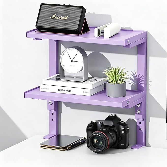 2-Tier Desk Shelf | Desk Organization Expandable Clamp on Desk Shelf Desktop Accessories for Offices and Game Rooms (Purple) by OUTIOE