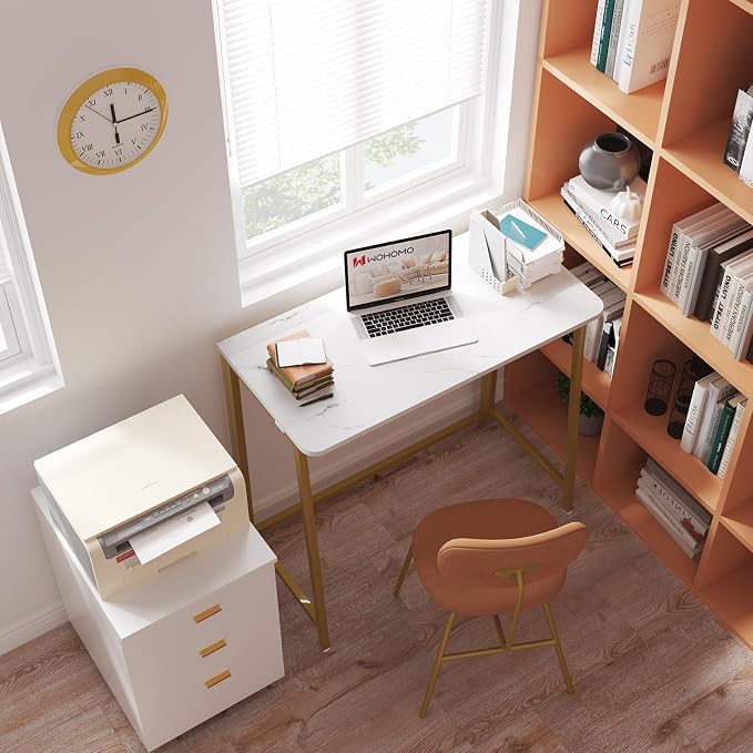 WOHOMO Folding Desk, 39.4" Foldable Computer Table for Small Spaces, Gold | Easy Assembly and Fold, Sturdy Home office desks for Study Bedroom Dorm Space Saving Writing Work Apartment - Image 4