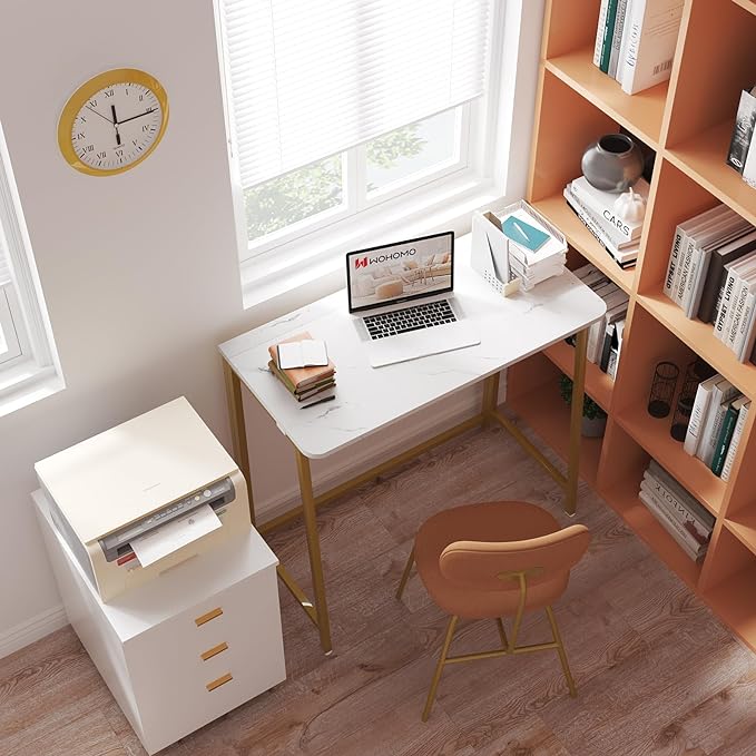 WOHOMO Folding Desk, 31.5" Foldable Computer Table for Small Spaces, Gold | Easy Assembly and Fold, Sturdy Home office desks for Study Bedroom Dorm Space Saving Writing Work Apartment - Image 5