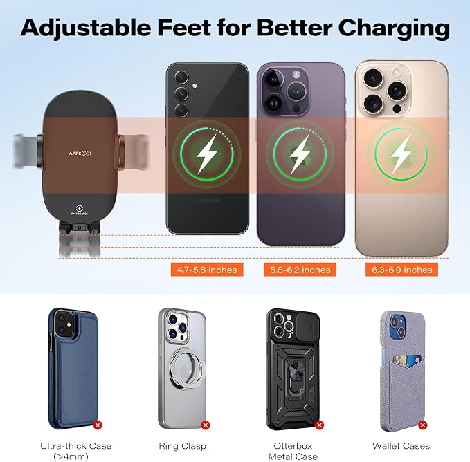 APPS2Car Suction Phone Mount Wireless Car Charger, 15W Dashboard Wireless Charger for Car, Compatible with iPhone, Samsung, LG and More - Image 4