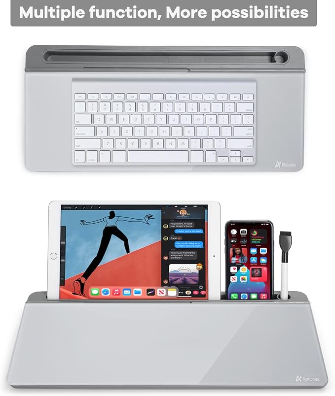Varhomax Glass Desk Whiteboard with Storage, Desktop Organizer to-do List Memo Notepad Dry Erase White Board for Home Office and School Supplies (GrayBoard) - Image 5