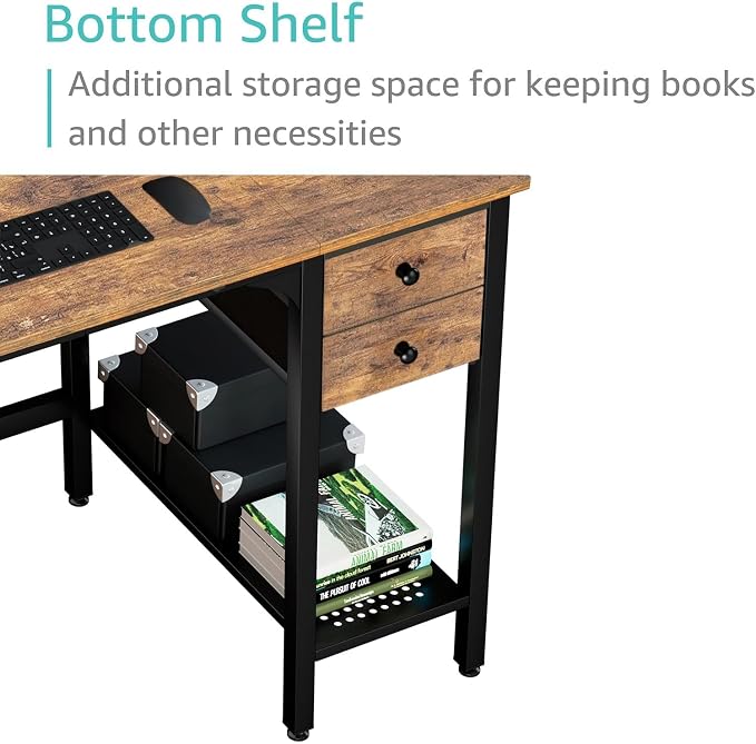 Lufeiya Computer Desk with Drawers - 40 Inch Work Reversible Small Desk for Bedroom Home Office, Simple Study Writing Table PC Desks with Drawer Storage Shelves, Rustic Brown - Image 6
