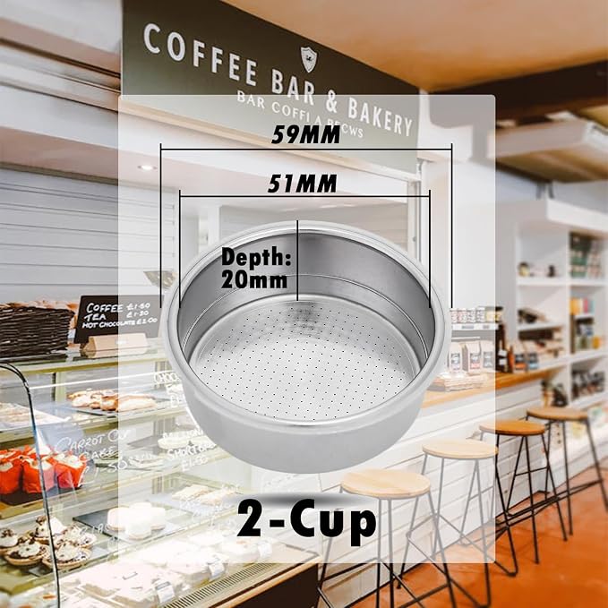 51mm Stainless Steel Coffee Filter Double Layer Filter Basket Stainless Steel Portafilter Basket Espresso Handle Compatible for Portafilter Coffee Machine(Double Cup) - Image 5
