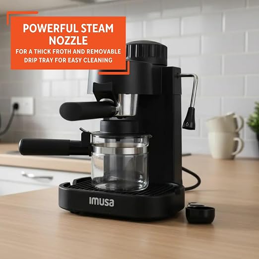 IMUSA 4 Cup Electric Espresso Cappuccino Coffee Maker, Black | Matte Finish, Milk Frother for Creamy Foam, Cappuccino and Latte Preparation, Perfect for Home Baristas - Image 5