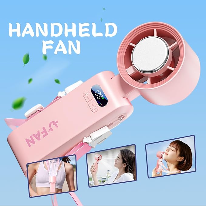 Handheld Fan, Portable Handheld Fan with Ice Function, mini personal fan, Turbo Powerful Rechargeable Fans,1-199 Speed, Foldable, for Women Men Outdoor Indoor travel essentials(Pink) - Image 3