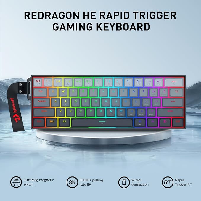 Redragon K617 HE Wired Hall-Effect Rapid Trigger Magnetic Gaming Keyboard | 8K Polling Adjustable Actuation, 61 Keys Design for More Room to Aim, Swap-Ready Socket for Mod, RGB Pro Software Supported - Image 2