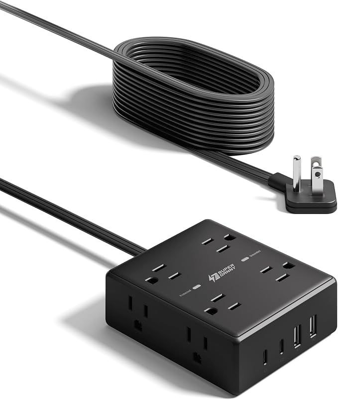 SUPERDANNY Extension Cord,Flat Plug Surge Protector Power Strip,15Ft | 8 AC & 4 USB Ports (2 USB C),Surge Protector with 1050J,Desk Charging Station for Home Office,College Dorm Room Essentials - Image 9