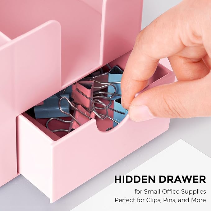 SKYDUE Small Desk Organizer with Drawer | 3 Compartments, Desk Pen Holder, For Home, School, Classroom & Office - Image 2