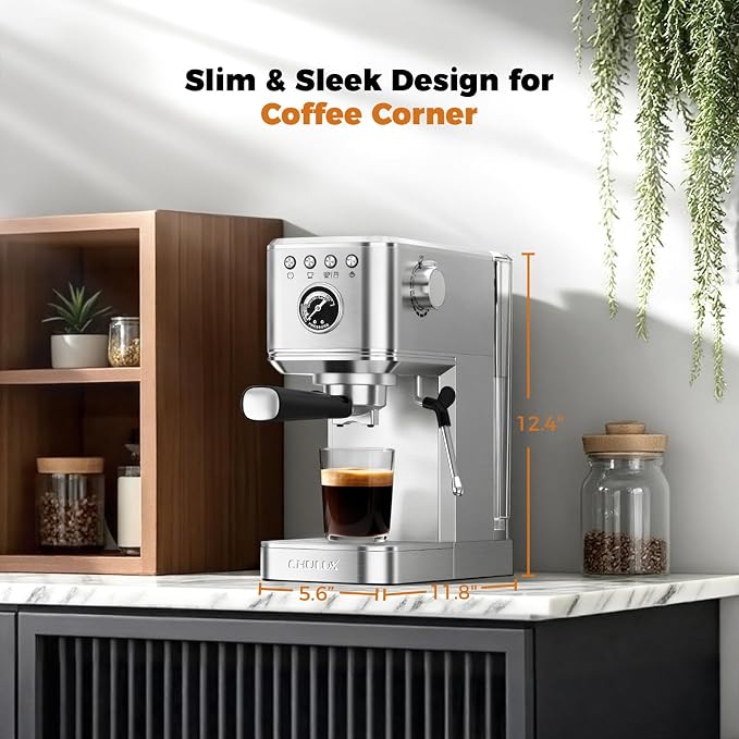 CHULUX Elite Espresso Machine for Latte, Americano and Iced Coffee, Silver | Hot and Iced Espresso, Visible Pressure Gauge, PID Temperature Control, Pre-Infusion Tech, Brushed Stainless Steel Finish - Image 6