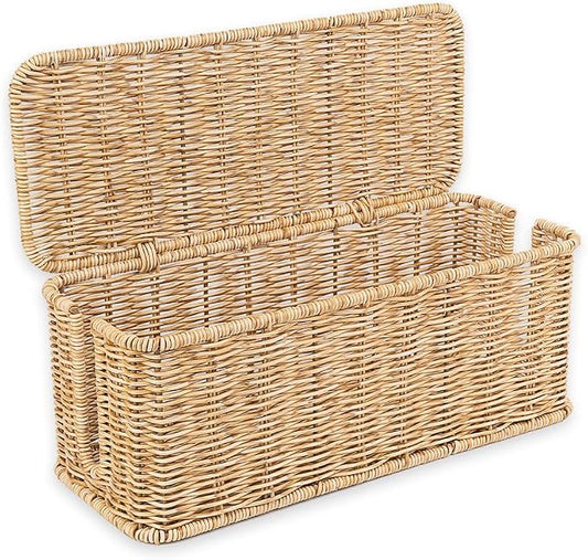 Cable Management Box, Handmade Rattan Cable Organizer with 2 Open Slots, Cord Hider for Power Strip, Router & USB Hub, Registered U.S. Design Patent (D1,112,102), 13" x 5.1" x 5.1", Natural by Cantalop