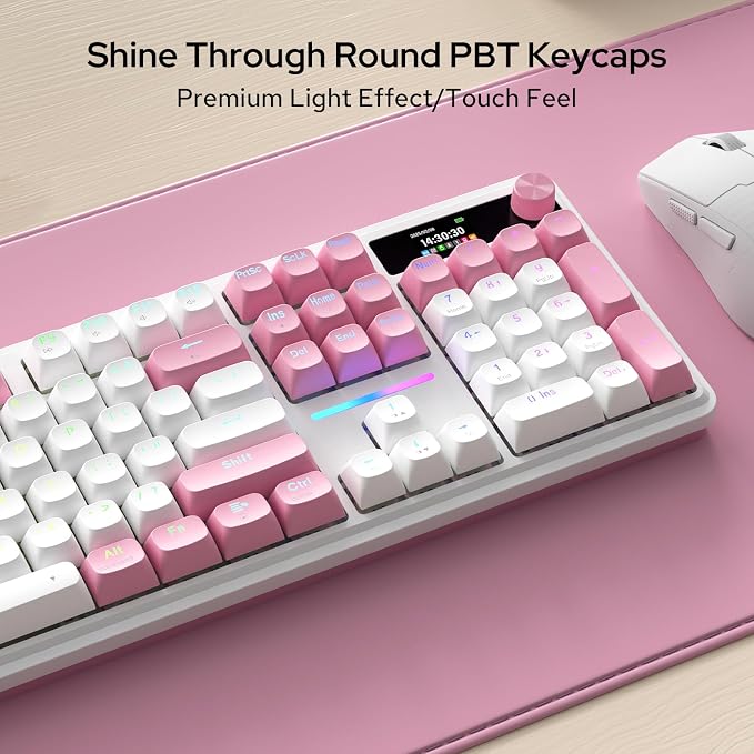 Redragon K762 PRO Wireless 104-Key Gasket Gaming Keyboard, Screen & Knob | Easy-Control LED Info Display, 0-Delay Tri-Mode, Cushioned 5-Layer Noise Dampening for Creamy Thocky Sound, Full-Size 104-Key - Image 8