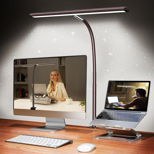 Airlonv LED Desk Lamp for Office Home, Eye-Caring Desk Light with Stepless Dimming Adjustable Flexible Gooseneck, 10W USB Adapter Desk Lamp with Clamp for Reading, Study, Workbench (Brown) by Airlonv
