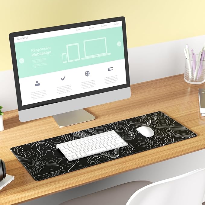 KTRIO Large Gaming Mouse Pad, Desk Mat, 31.5 x 11.8 in, Black Topographic, XL - Image 5