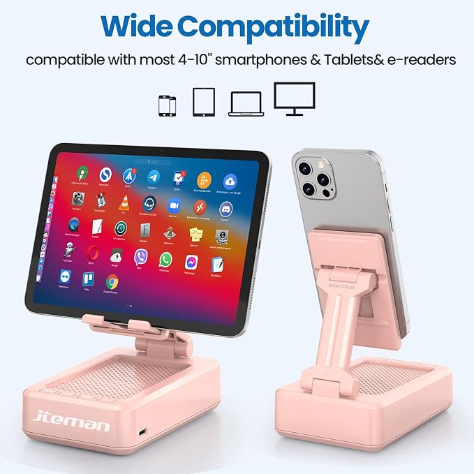 JTEMAN Cell Phone Stand with Bluetooth Speaker,Birthday Gifts for Women and Men,Kitchen Gadgets for Men,Compatible for iPhone/Samsung/Mini iPad - Pink - Image 4