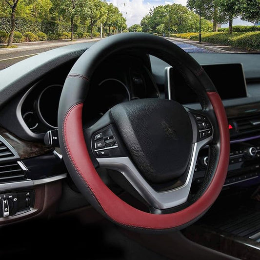 Valleycomfy Microfiber Leather Steering Wheel Cover Universal 15 inch(Wine Red) by Valleycomfy