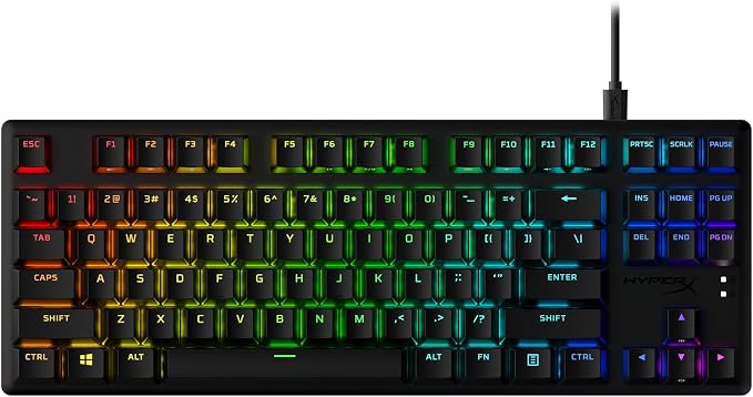 HyperX Alloy Origins Core Mechanical Gaming Keyboard PBT Keycaps Tenkeyless TKL Blue Switch Clicky LED RGB Backlight Playstation Xbox Licensed for PC, PS5, PS4, Xbox Series X|S, Xbox One, Desk Setup by HyperX