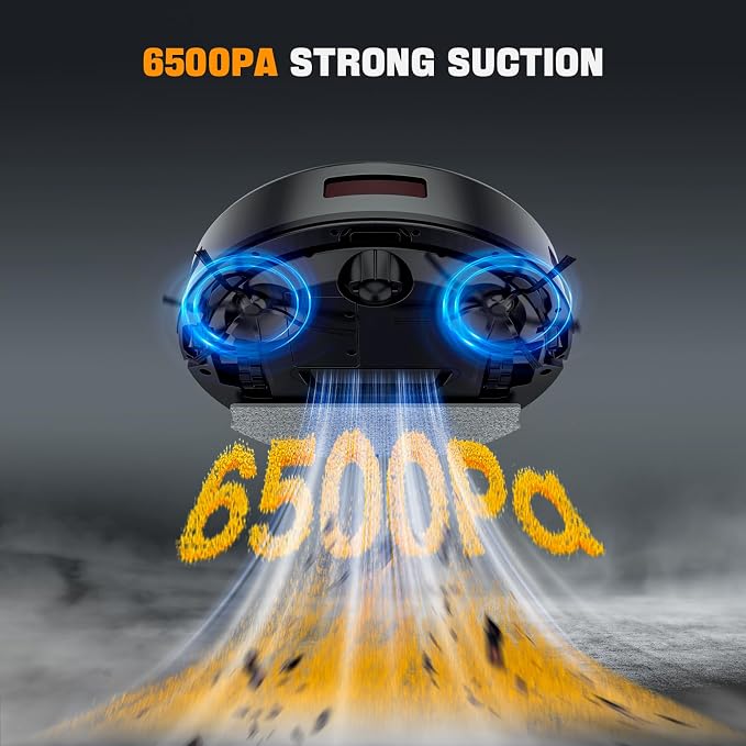 Robot Vacuum and Mop, 6500Pa Suction, 2 in 1 Robotic Vacuum with Gyro Inertial Navigation, 200 Min Runtime, App/Remote/Voice Control, Ideal for Pet Hair, Hard Floor, Carpet - Image 4