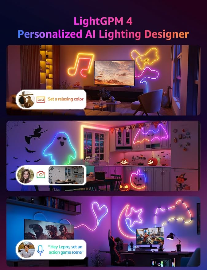 Lepro N1 AI Smart RGB Rope Lights for Christmas, Personalized AI Lighting Designer, LightBeats Music Sync, Color Segment DIY, Voice Control Via App, 32.8ft Wi-Fi & Bluetooth LED Strip Lights - Image 2