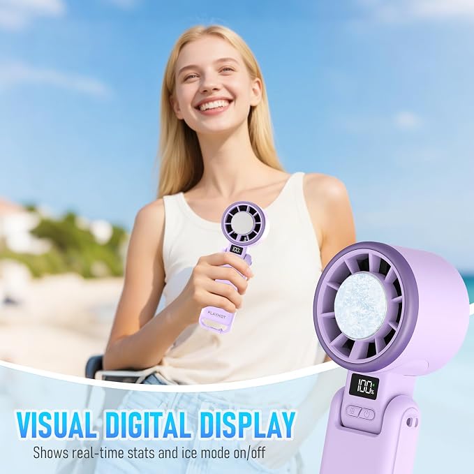 PlayHot Portable Handheld Turbo Fan with Ice Cooling, Rechargeable Personal Fan, Up tp 12Hrs Cooling, 5 Speed 25550RPM Powerful Portable Fan for Travel, Outdoor, Camping, Hiking (Purple) - Image 7