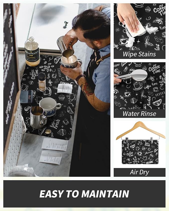 AMOAMI Coffee Mat Hide Stain Rubber Backed Absorbent Dish Drying Mat for Kitchen Counter - Fits Under Coffee Maker & Machine (17x31.5, Ink) - Image 2