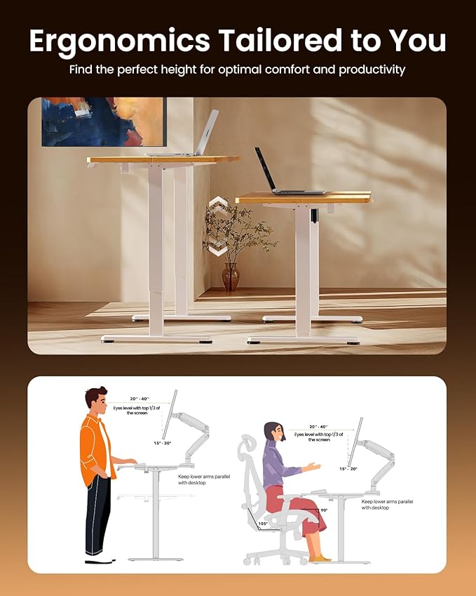 ErGear Height Adjustable Electric Standing Desk, 48 x 24 Inches Sit Stand up Desk, Memory Computer Home Office Desk, Light Vintage Brown - Image 7