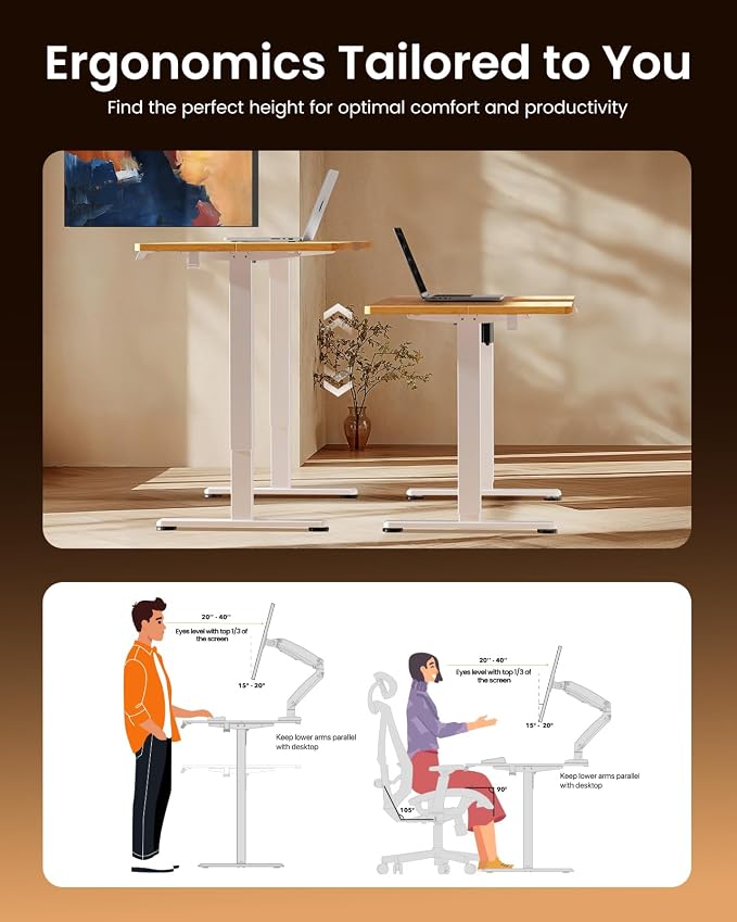 ErGear Height Adjustable Electric Standing Desk, 44 x 24 Inches Sit Stand up Desk, Memory Computer Home Office Desk, Light Vintage Brown - Image 7