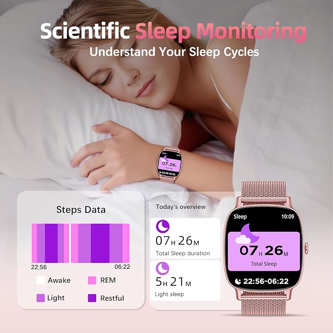 Smart Watch for Women, Answer/Make Call,1.85'' Ultra-Clear Screen Fitness Tracker with Heart Rate/Sleep/SpO2 Monitor,Smartwatch for iPhone/Samsung/Android,120+ Sport Modes,IP68 Waterproof with 2 Bands - Image 2