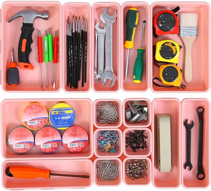 Kutesna 15 PCS Interlocking Desk Drawer Organizer Separator for Office,Bathroom,Kitchen,Makeup（Pink） - Image 6