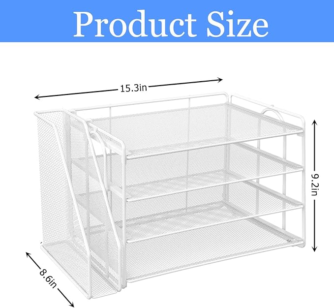 gianotter 4-Tier Paper Organizer With Magazine Holder | Desk Organizers and Accessories, File Organizer for Office Supplies Storag (White, 4-Tier) - Image 4