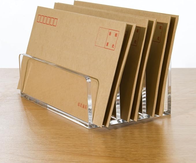 3 Compartments Clear Acrylic Mail Holder – Vertical Letter Sorter & Multifunction Desk Organizer for Bills, Documents, Notebooks – Modern Office/Home Envelope File Rack - Image 6