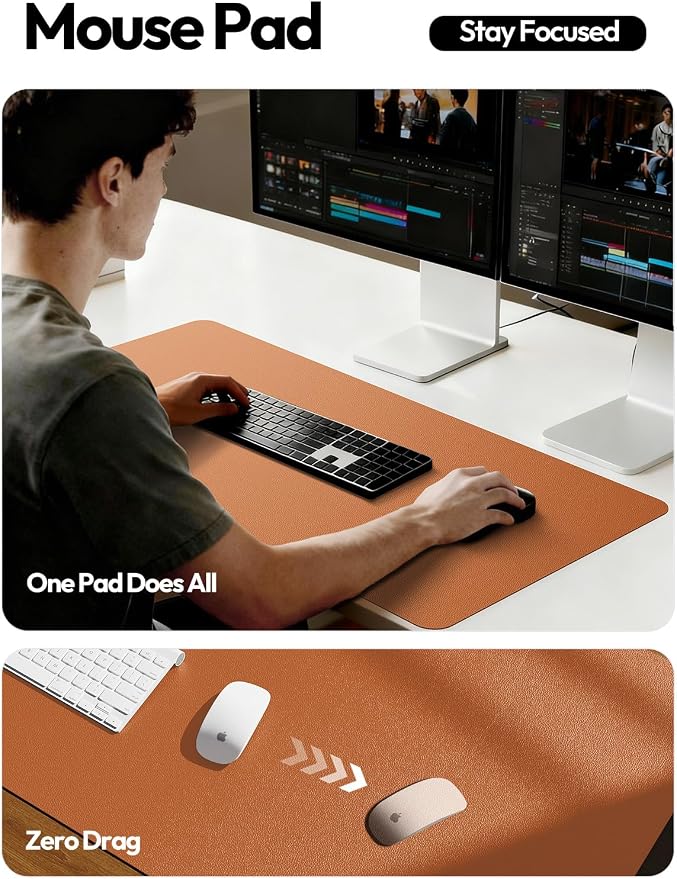 YSAGi Desk Protector&Blotter, Non-Slip Waterproof Leather Mouse Pad | Shields Scratches, Stains, Spills, Heat & Scuffs; Suede Non-Slip; Easy-Clean; Comfy Writing/Typing, 31.5" x 15.8",Brown - Image 4