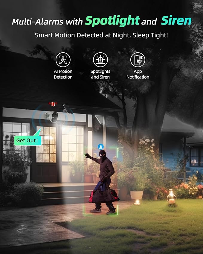 MaxiViz Solar Camera Outdoor Wireless, 2.4GHz Wi-Fi Security Camera with AI Motion Detection, Cameras for Home Security with 2K Color Night Vision, Two-Way Talk, IP66 Weatherproof, Cloud/SD Storage - Image 5