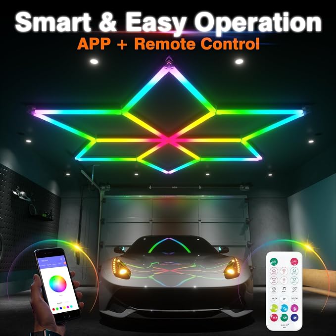 RGB Hexagon Garage Lights, Snowflake Hexagon Led Lights with Music Sync Mode, App & Remote Control RGB Ceiling Lights for Party, Gym, Studio, Gaming Room - Image 4