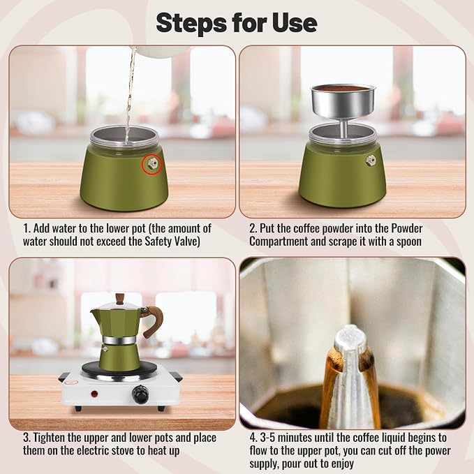 9 Cup Aluminum Moka Pot Classic Stovetop Espresso Coffee Maker 450ml 15oz Coffeemaker Percolator Mocha Pot Greca Coffee Maker Cafe Makers for Italian and Cuban Café Brewing Green - Image 8