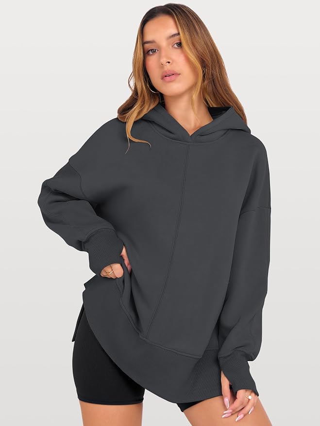 ANRABESS Womens Oversized Hoodies Long Sleeve Fleece Side Slit Hooded Sweatshirts Pullover 2026 Fall Outfits Y2K Clothes - Image 2