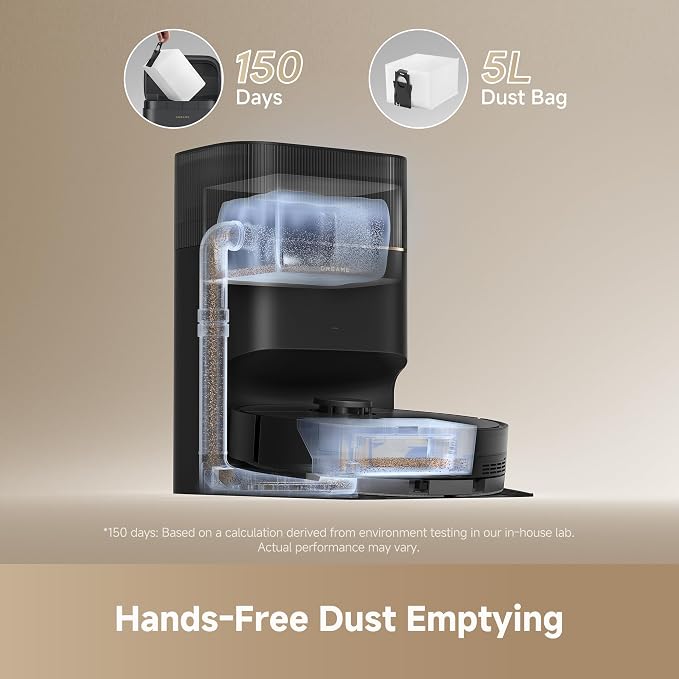 dreame D20 Pro Plus Robot Vacuum and Mop, Detangling DuoBrush for Pet Hair | 13,000Pa Suction, Corner Cleaning, 150-Day Auto-Empty with 5L Dust Bag, LDS Navigation, 5,200mAh Battery, App & Voice Control - Image 2