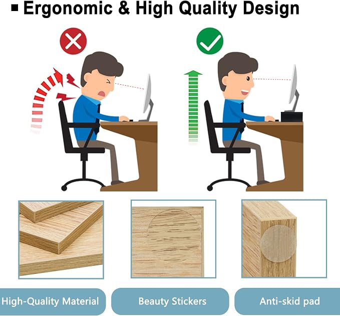 TEAMIX 2 Pack Monitor Stand Riser-20 inch, Wooden Desktop Riser for TV/PC/Laptop/Printer, Cozy Monitor Riser with Storage, Computer Stand Space-Saving - Image 4