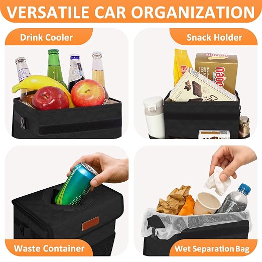 Vankor Car Trash Can for Cute, Bag Bin Hanging Waterproof Automotive Car Garbage Cans Leak Proof Vehicle Trash Can Diamond Pattern-Black - Image 6