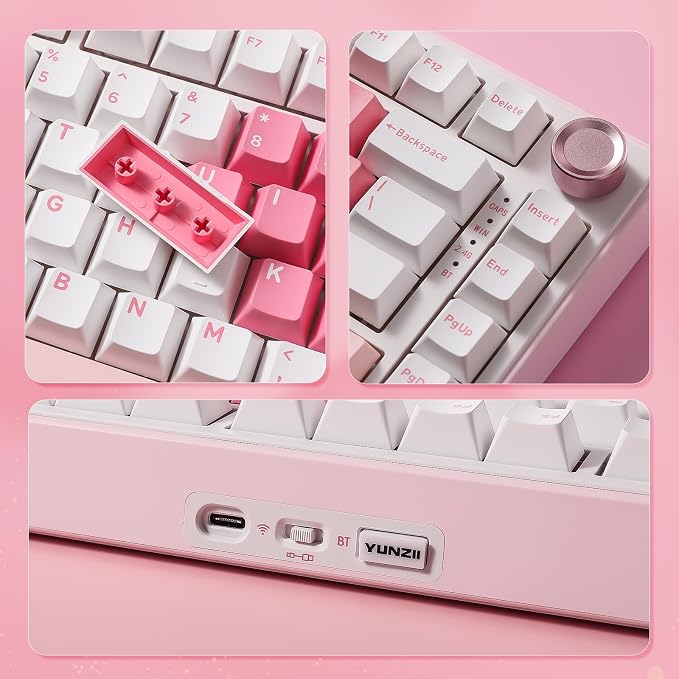 YUNZII B75 PRO 75% Wireless Mechanical Keyboard (White Heart,Cocoa V2) | Hot Swap Keyboard with Knob, Gasket Mount, Creamy Pre-lubed Switch for Smooth Typing, BT/USB-C/2.4G, for Gaming - Image 8
